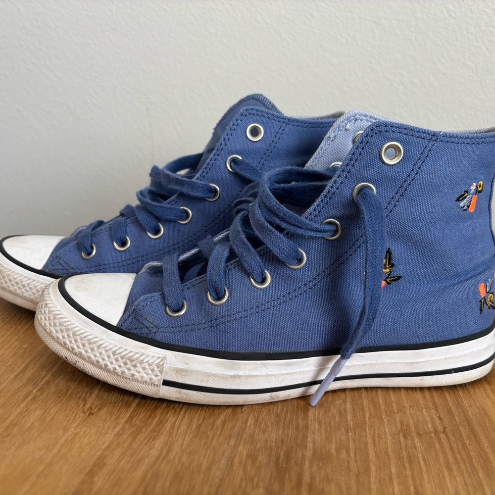 Embroidered Blue Converse High Tops